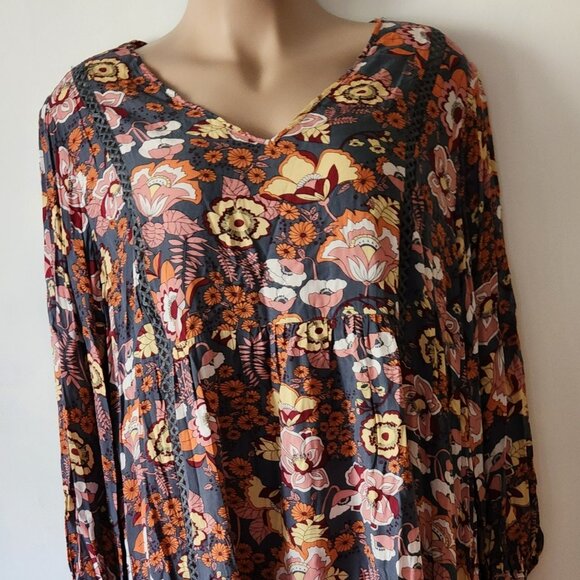 Rusttydustty dress sz 3X boho gray yellow pink orange lightweight EUC - Picture 1 of 3